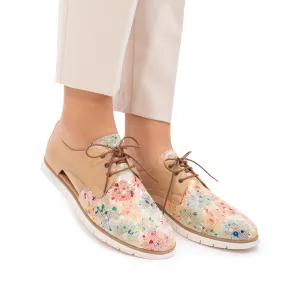 Pantofi casual dama, perforati din piele naturala, Leofex - 022 Taupe Mozaic