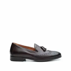 Pantofi eleganti barbati din piele naturala cu ciucuri,Leofex - 527 Mogano box