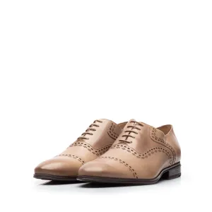 Pantofi eleganti barbati, Oxford din piele naturala, Leofex- 748 Taupe