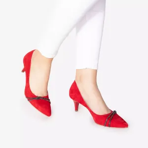 Pantofi eleganți damă din piele naturală - 180 Roșu Velur