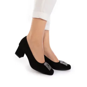 Pantofi eleganți damă din piele naturală - 1907-2 Negru Velur