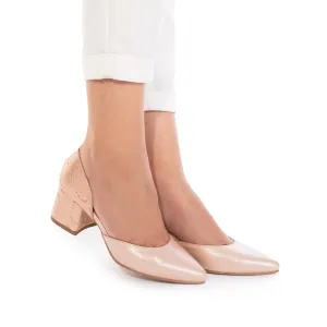 Pantofi eleganți damă din piele naturală - 2013 Nude Box Sidefat