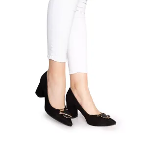 Pantofi eleganți damă din piele naturală - 23010 Negru Velur