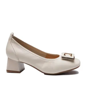 Pantofi eleganți damă din piele naturală - 4413 Crem Box