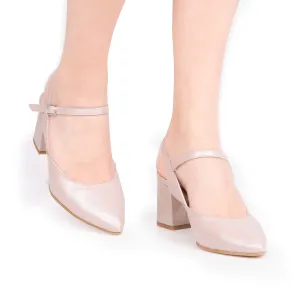 Pantofi eleganți decupați damă din piele naturală - 15462 Nude Box Sidefat