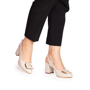 Pantofi eleganți decupați damă din piele naturală - 23028 Bej Box Sidefat