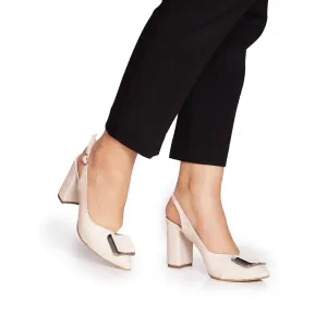 Pantofi eleganți decupați damă din piele naturală - 23029 Bej Box