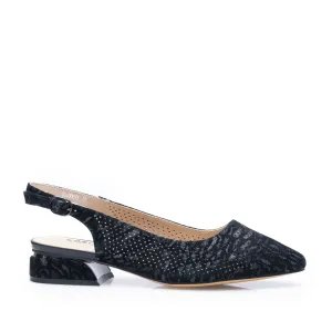 Pantofi eleganți decupați damă din piele naturală, Karisma - 4404 Negru Velur Perforat