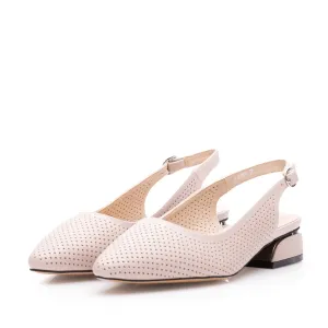 Pantofi eleganți decupați damă din piele naturală, Karisma - 4404 Nude Box Perforat