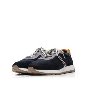 Pantofi sport bărbați din piele naturală, Leofex - 625 Blue Velur Mash