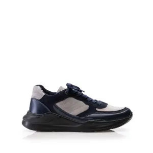 Pantofi sport barbati din piele naturala, Leofex - 672-1 Blue cu Gri Box Velur
