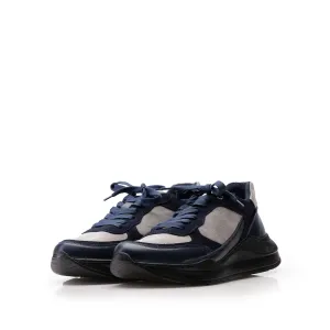 Pantofi sport barbati din piele naturala, Leofex - 672-1 Blue cu Gri Box Velur