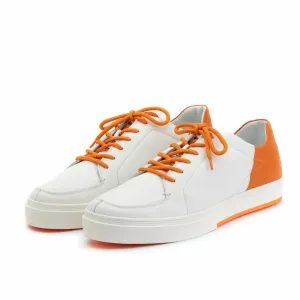 Pantofi sport barbati din piele naturala, Leofex - 882 Alb cu Portocaliu Box