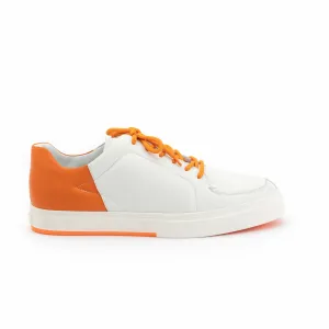 Pantofi sport barbati din piele naturala, Leofex - 882 Alb cu Portocaliu Box