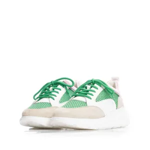 Pantofi sport damă din piele naturală, Leofex - 238 Alb+Verde Box Mash