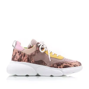 Pantofi sport damă din piele naturală, Leofex- 239 Roz + taupe + galben box