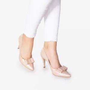Pantofi stiletto damă din piele naturală - 173-1 Nude Box Sidefat