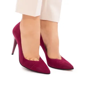 Pantofi stiletto damă din piele naturală - 32175 Visiniu velur