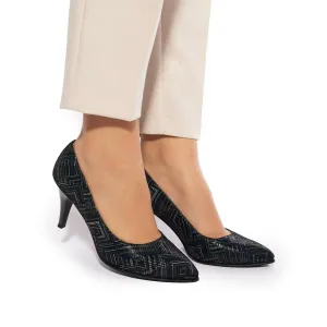 Pantofi stiletto dama din piele naturala - 558 Negru Dungi box