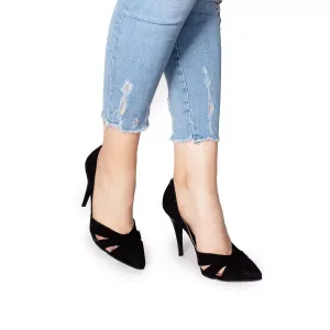Pantofi stiletto damă din piele naturală - 56175 Negru velur