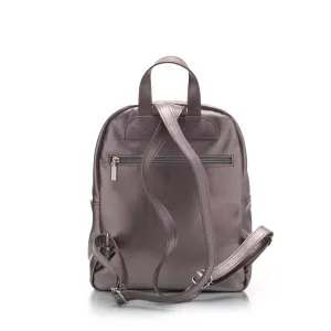 Rucsac damă din piele naturală,Leofex- 4021 Taupe Metalizat box