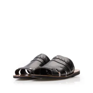 Saboți bărbați din piele naturală - 2002-1 Negru Box