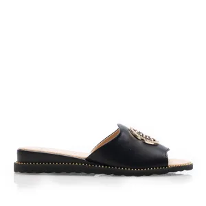 Saboți damă din piele naturală - 3511 Negru Box