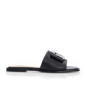 Saboți damă din piele naturală - 3512 Negru Box Perforat