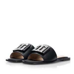 Saboți damă din piele naturală - 3512 Negru Box Perforat