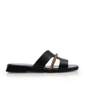 Saboți damă din piele naturală - 3514 Negru Box