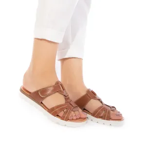 Saboti dama din piele naturala, Leofex - 383-1 cognac