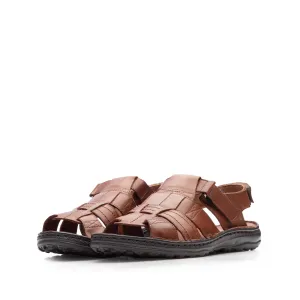 Sandale barbati din piele naturala, Leofex - 144 Cognac box
