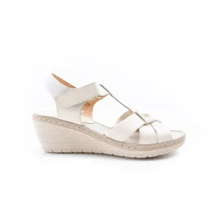 Sandale cu platforma dama din piele naturala,Leofex-214 Bej Box