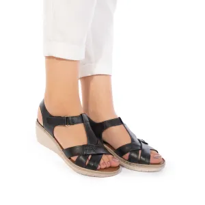 Sandale cu platforma dama din piele naturala Leofex- 214  Negru Box