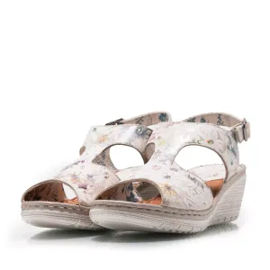 Sandale cu platforma dama din piele naturala, Leofex - 218 Bej flori box