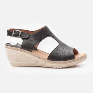 Sandale cu platforma dama din piele naturala, Leofex - 218  Negru Box