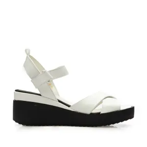 Sandale cu platforma dama din piele naturala, Leofex - 401 Alb Box