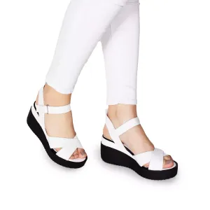 Sandale cu platforma dama din piele naturala, Leofex - 401 Alb Box