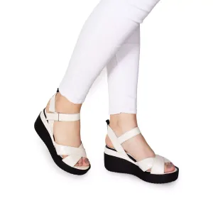 Sandale cu platforma dama din piele naturala, Leofex - 401 Crem Box