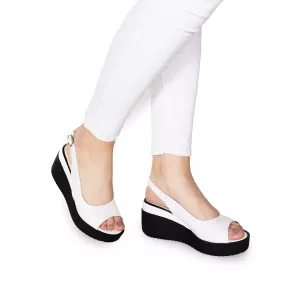 Sandale cu platforma dama din piele naturala, Leofex - 403-1 Alb Box