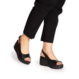 Sandale cu platformă damă din piele naturală, Leofex - 403-1 Negru Box