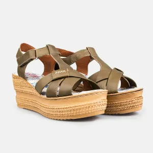 Sandale cu platformă damă din piele naturală, Leofex – 532 Verde Box
