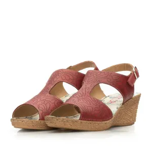 Sandale cu platformă damă din piele naturală, Leofex – 534-1 Bordo Box