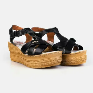 Sandale cu platformă damă din piele naturală, Leofex – 532 Negru Box
