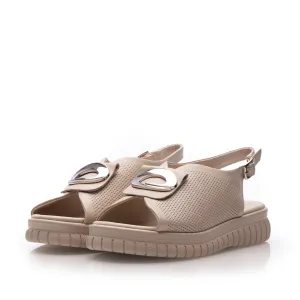 Sandale cu talpă groasă damă din piele naturală  - 4014 Nude Box