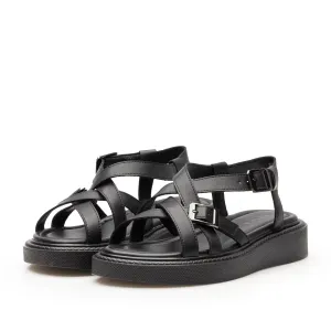 Sandale cu talpă groasă damă din piele naturală, Epica - 4003 Negru Box