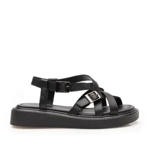 Sandale cu talpă groasă damă din piele naturală, Epica - 4003 Negru Box