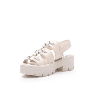 Sandale cu talpă groasă damă din piele naturală, Leofex - 370 Nude Box