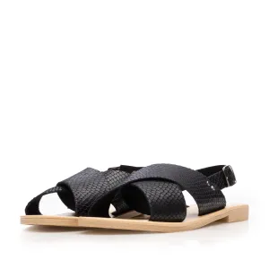 Sandale cu talpa joasă damă din piele naturală - 1105 Negru box