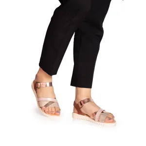 Sandale cu talpă joasă damă, din piele naturală- 9490 Roze Box Sidefat